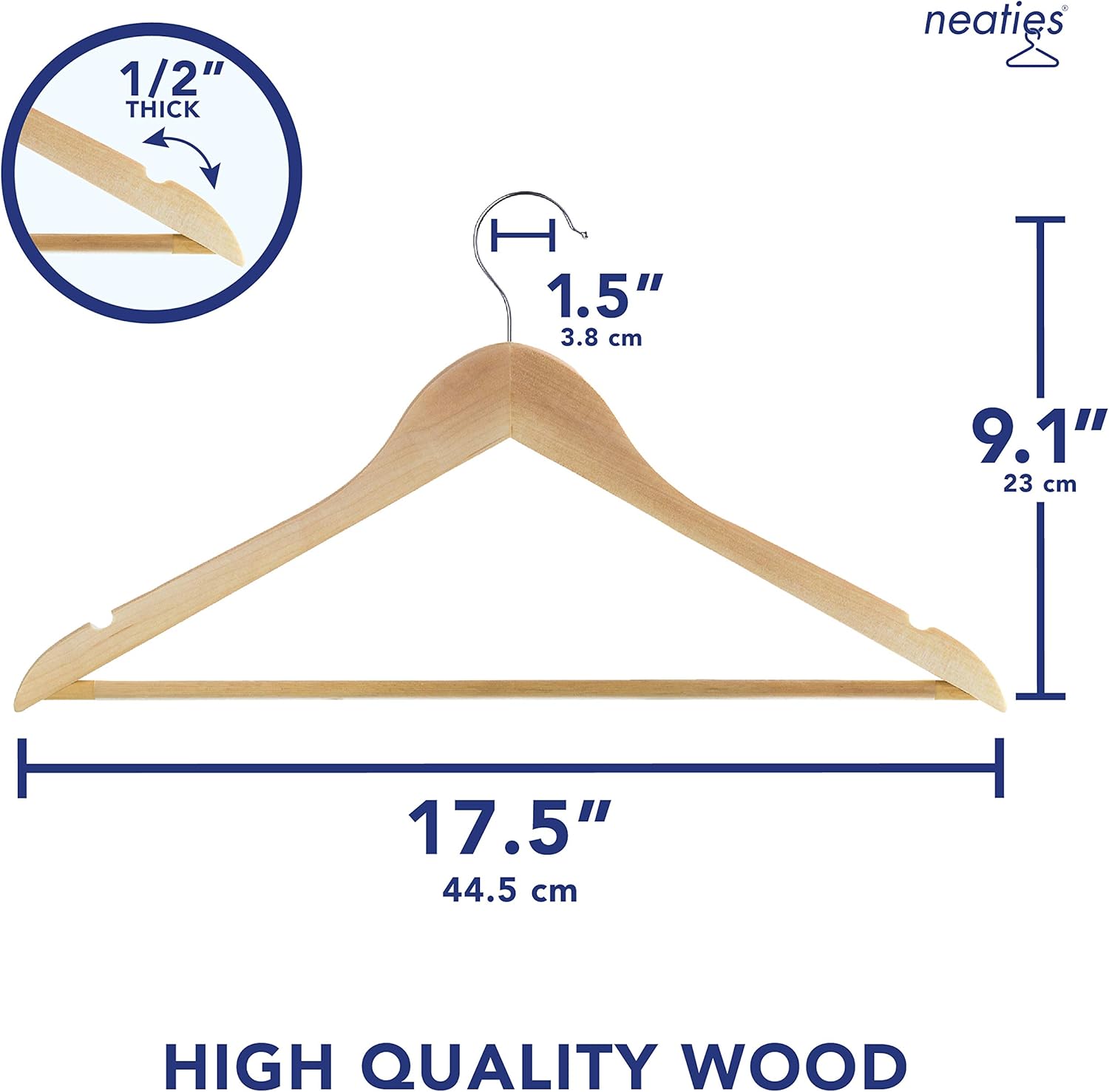 Perchas de madera natural acabado natural con gancho giratorio de 360 y muescas