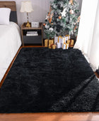 Maxsoft Alfombra mullida de pelo largo para dormitorio, alfombra negra de 6 x 9...