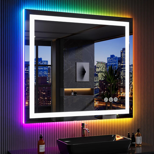 Loaao Espejo de baño con LED y luces, 40 x 36 pulgadas, antiempañamiento,...