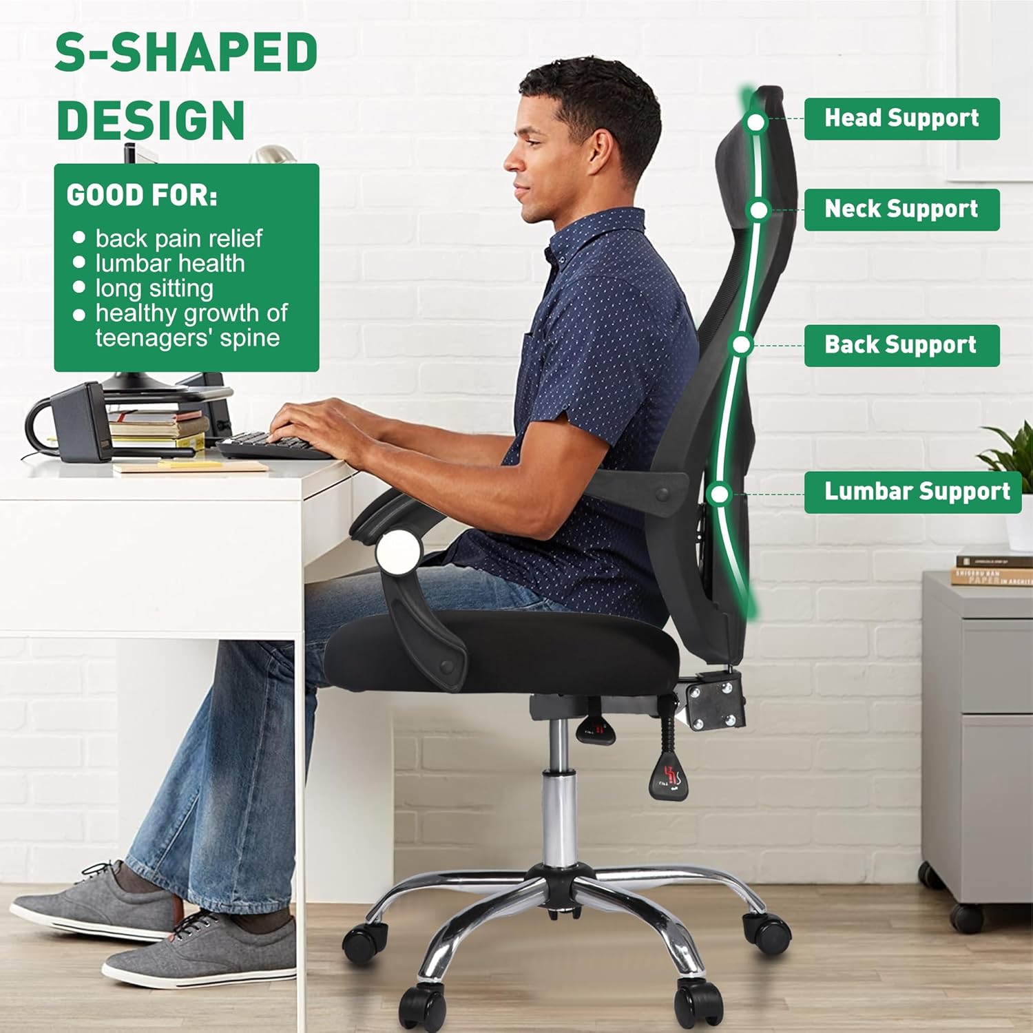 Silla de oficina ergonómica, silla giratoria para computadora con reposabrazos,...
