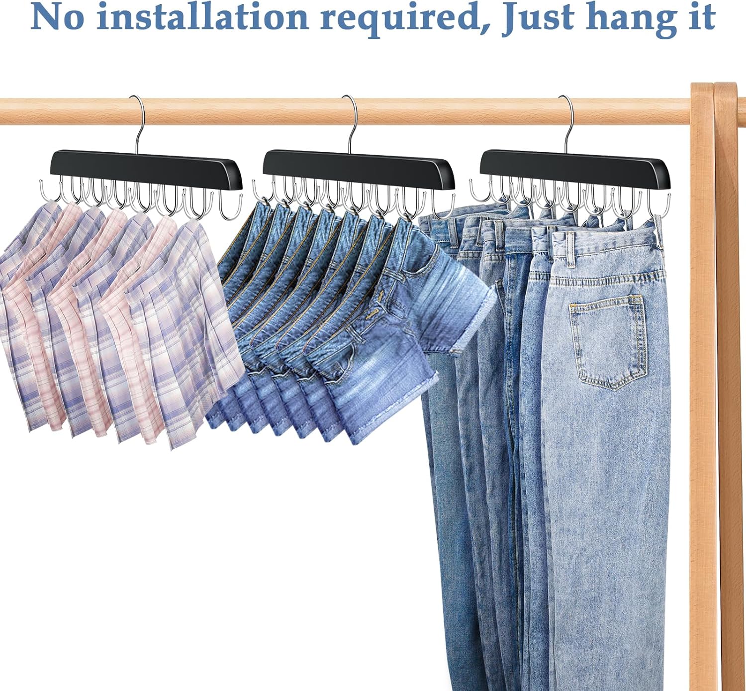 Ganchos para jeans para armario, 14 ganchos de madera para jeans que ahorran...