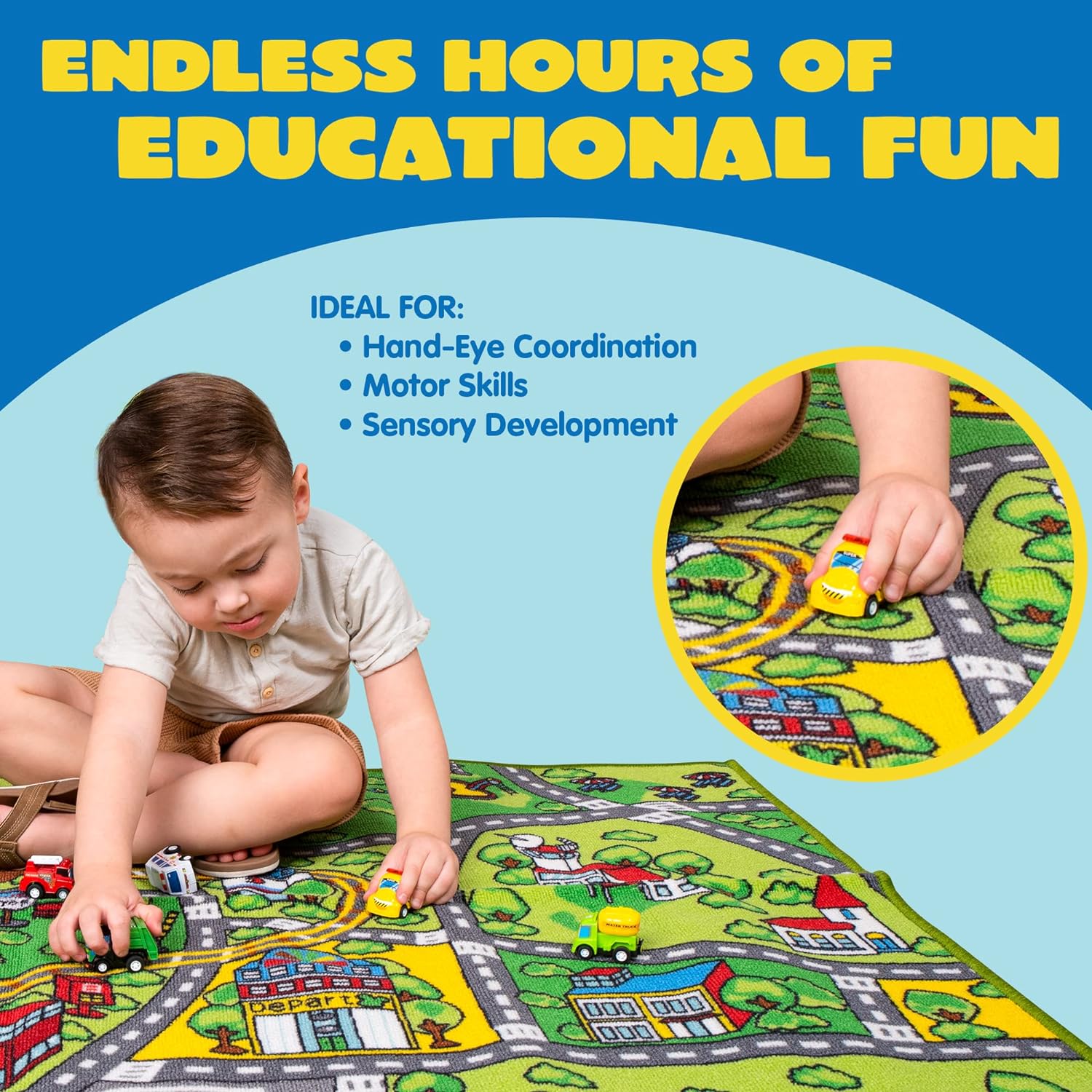 JOYIN Alfombra de juego con 12 coches de tracción trasera para niños a partir...