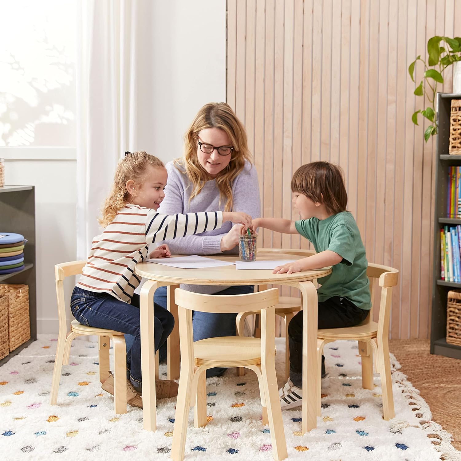 ECR4Kids Bentwood - Juego de mesa redonda y silla curvada, muebles para niños,...