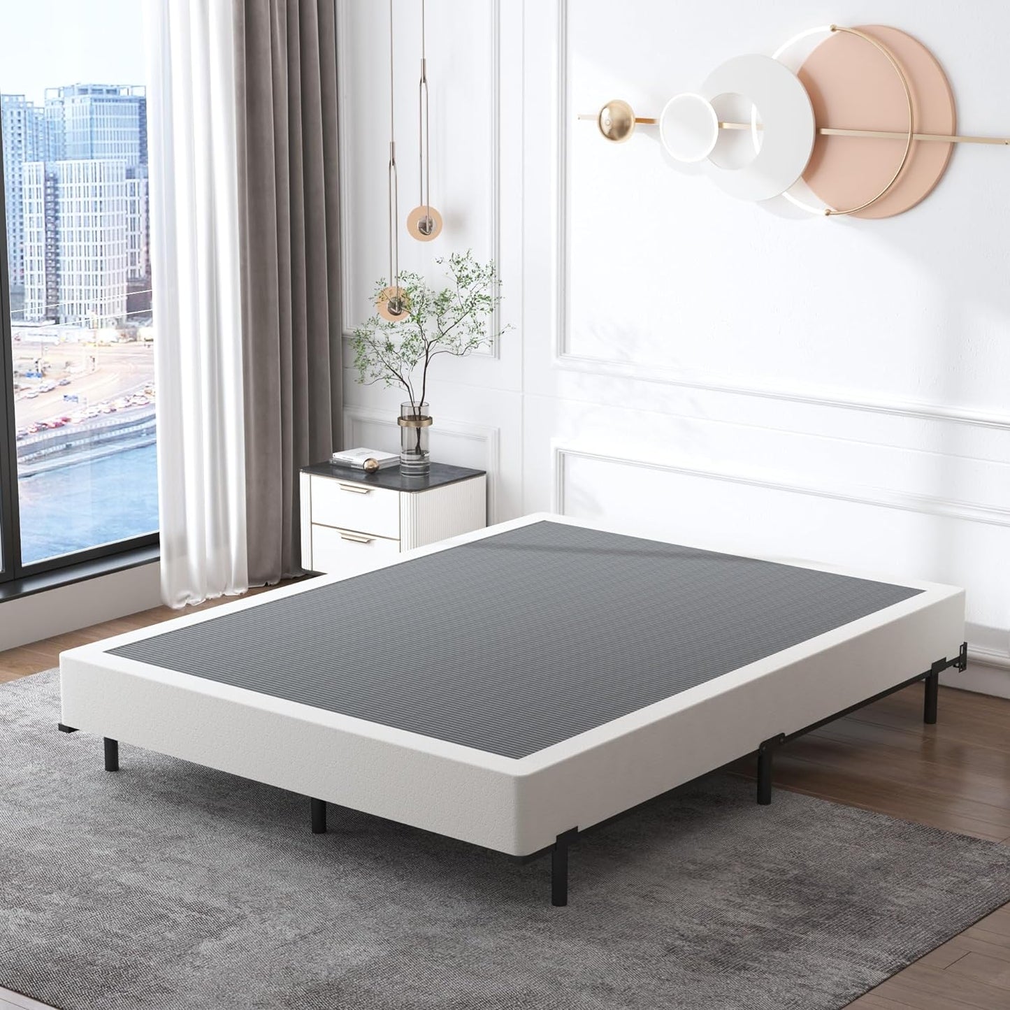 Base de colchón Box Spring Queen de 4 pulgadas, resistente metal, solo con