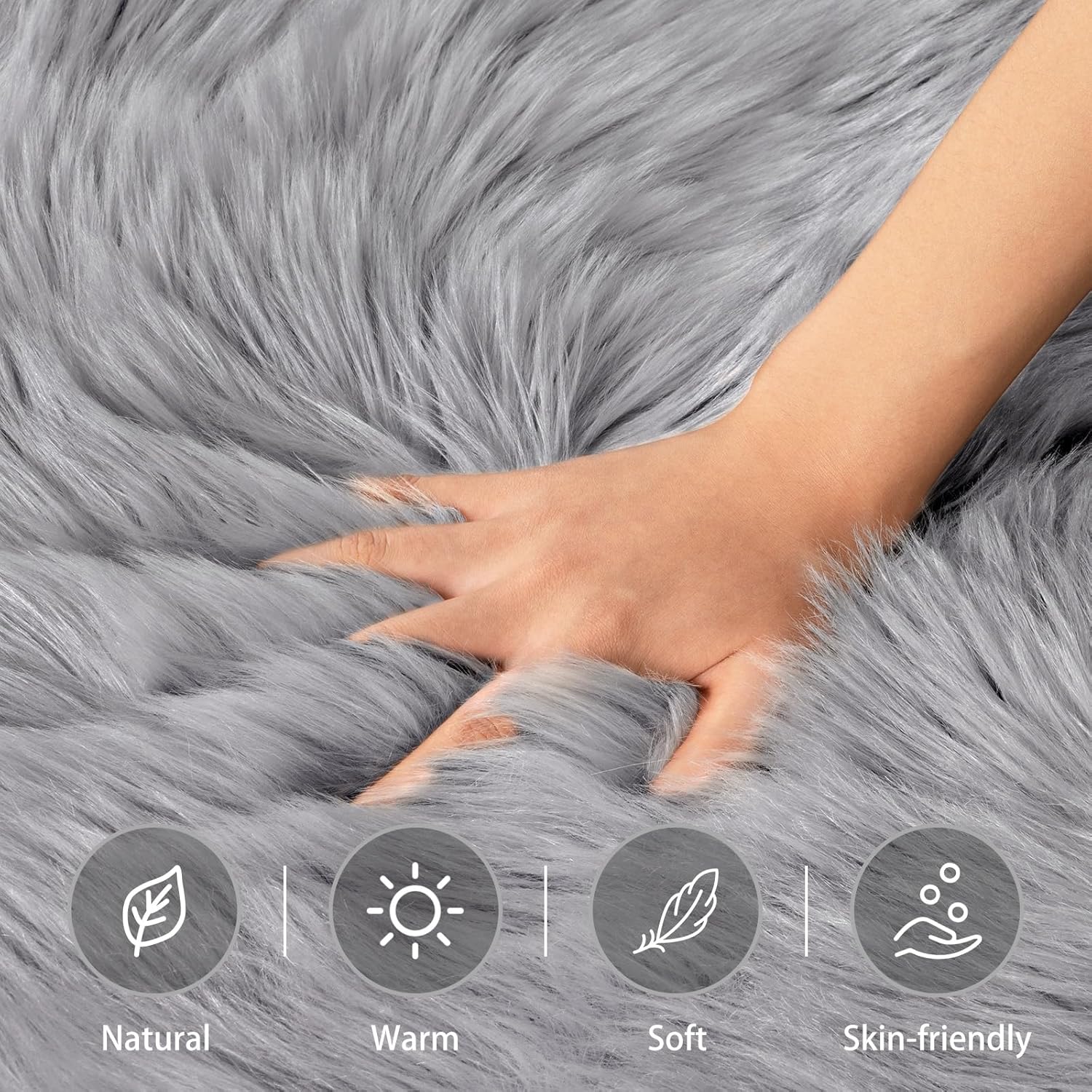 CIICOOL Alfombra de piel sintética para dormitorio, alfombra gris esponjosa...