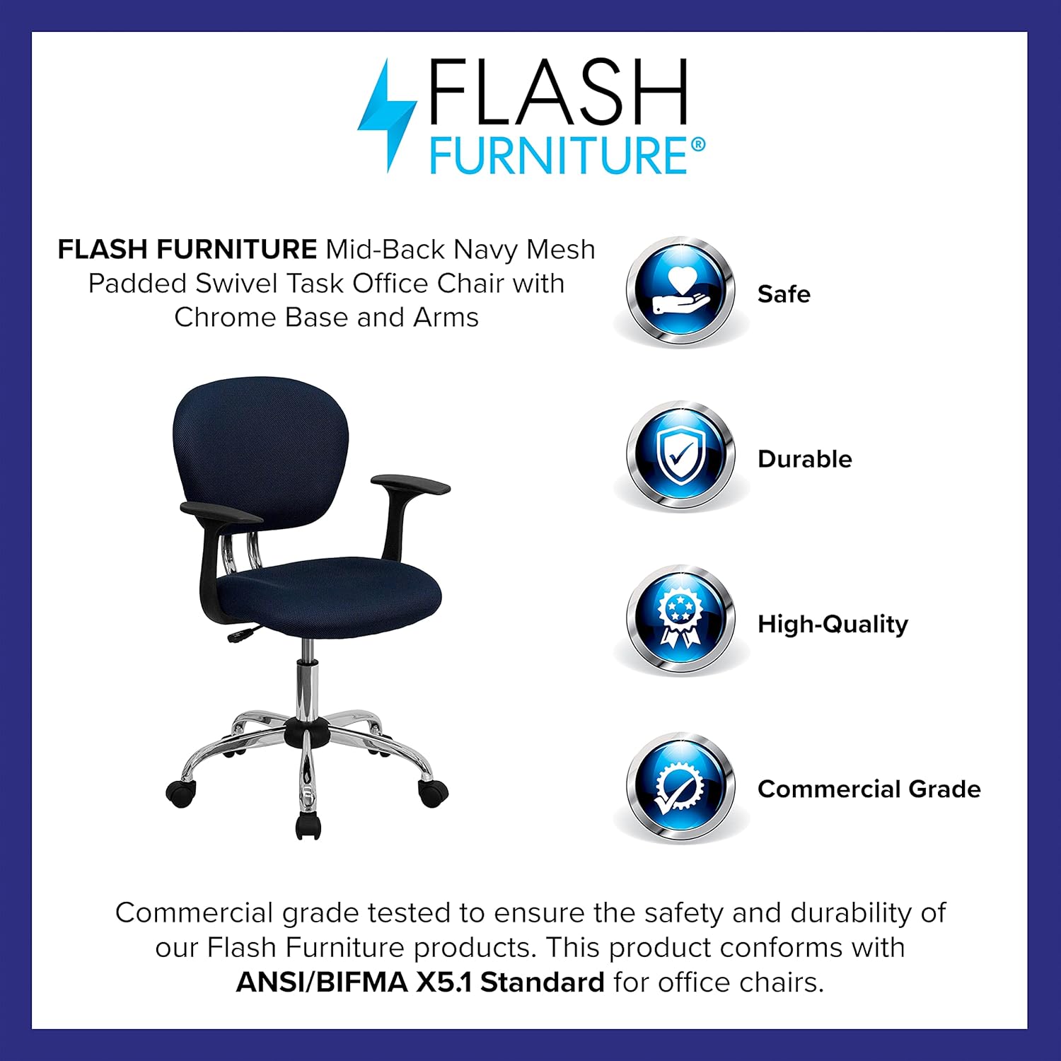 Silla de trabajo de malla con respaldar medio Flash Furniture con brazos y...