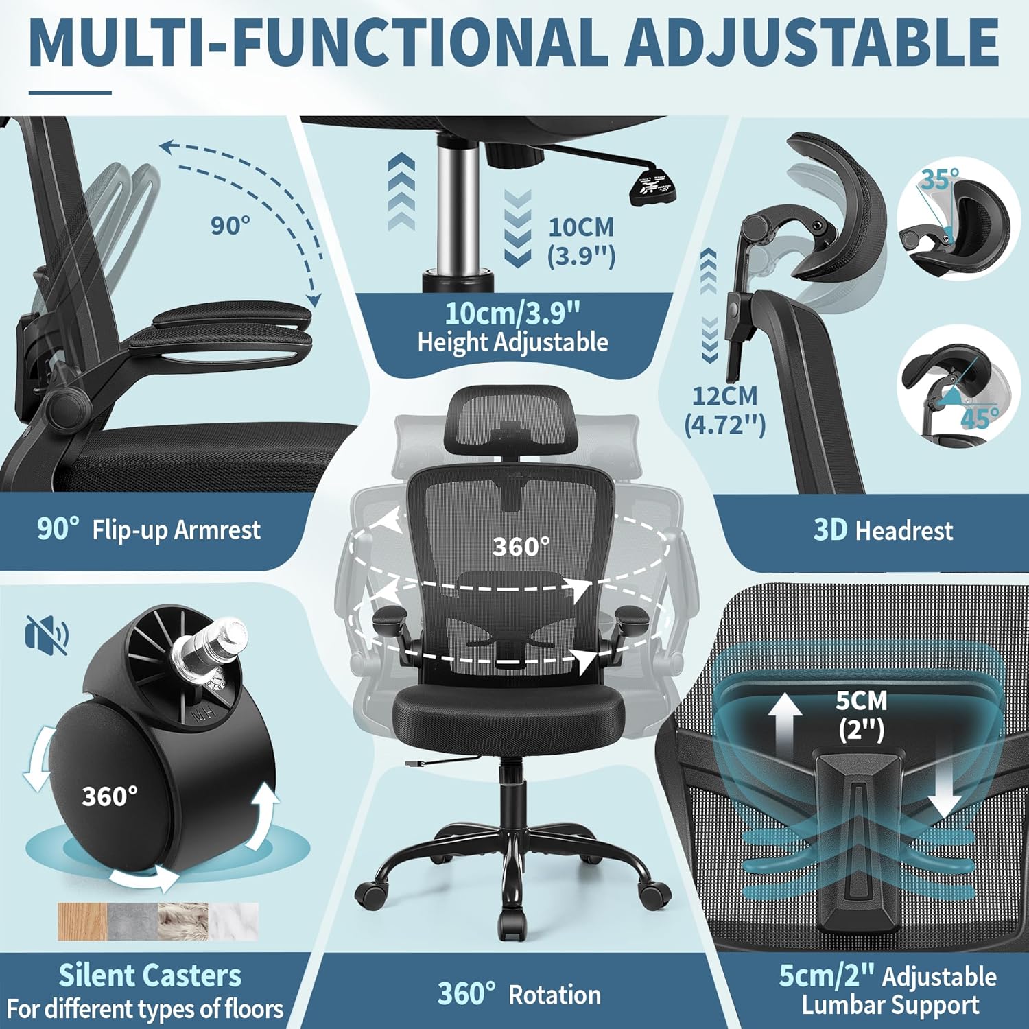 FelixKing Silla de oficina ergonómica, silla de escritorio con reposacabezas...