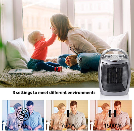 Calentador de espacio portátil pequeño, termostato ajustable de 1500 W750 W,...