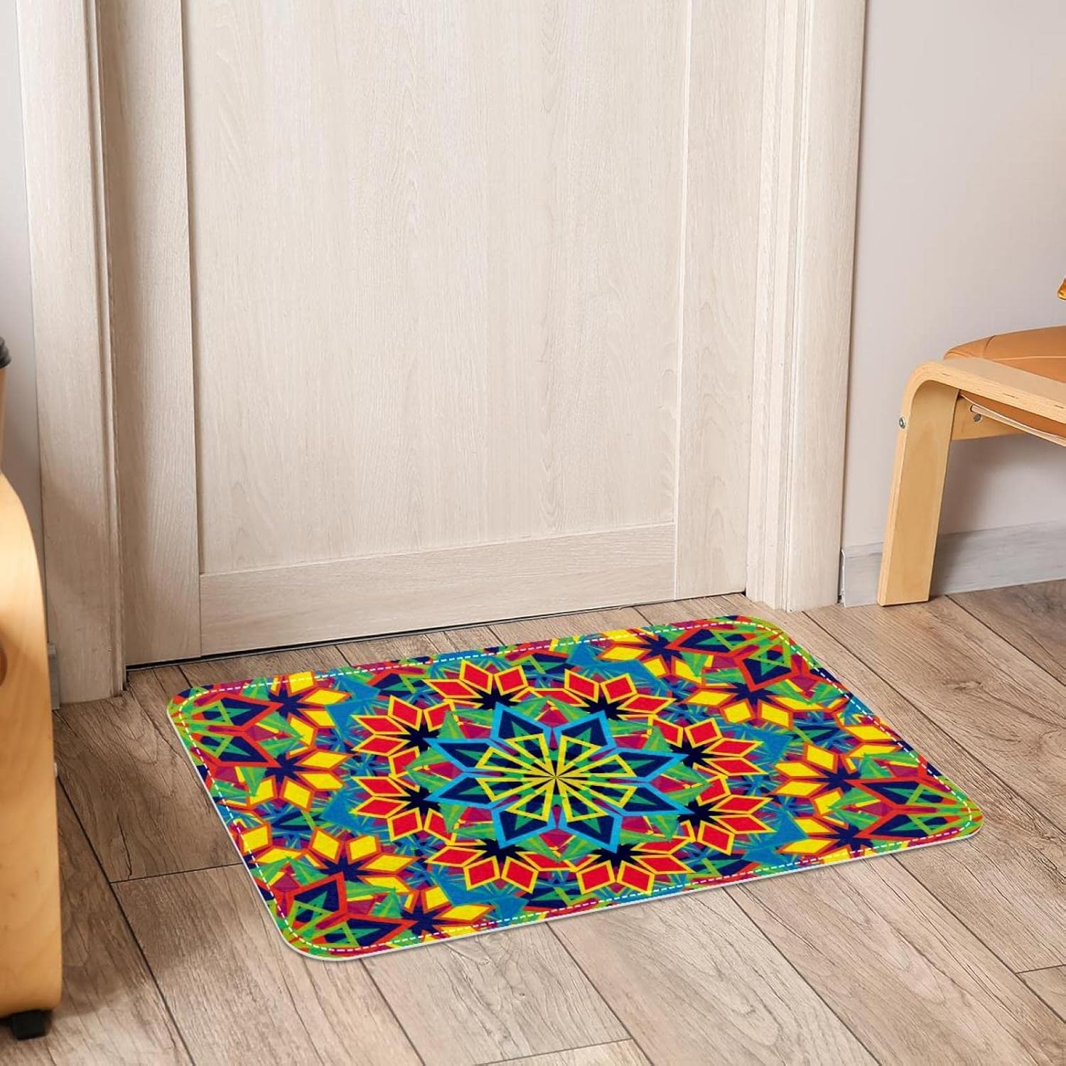 Tapete colorido con patrón de caleidoscopio, tapete duradero para puerta...