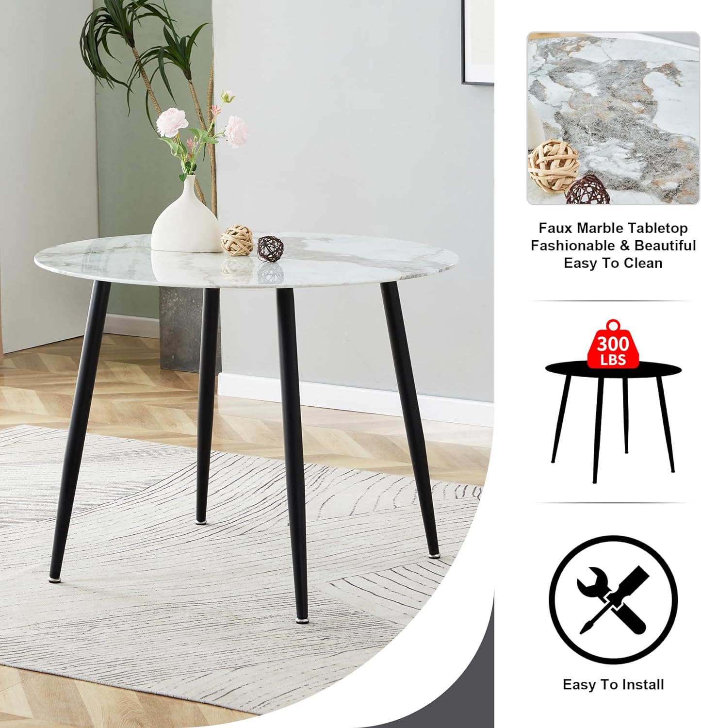 Mesa de comedor circular minimalista redonda moderna con un diámetro de 40