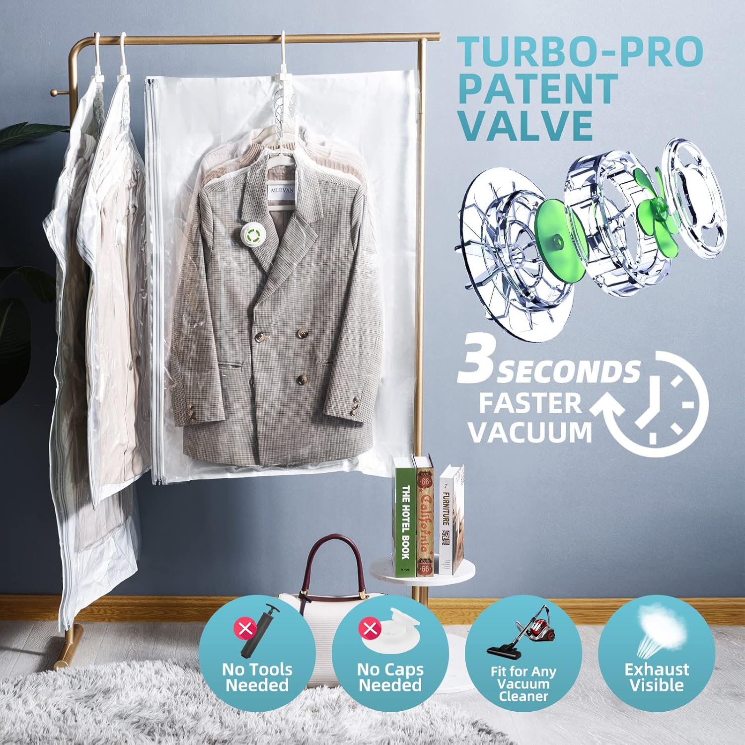 Bolsas colgantes para almacenamiento al vacío, paquete de 6 (3 largas + 3