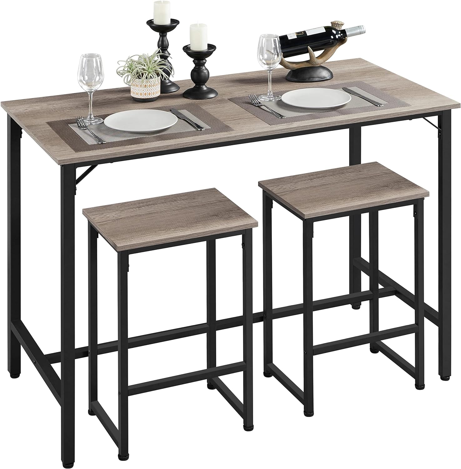 Juego de mesa de comedor de 3 piezas, juego de mesa de bar industrial de 47.5