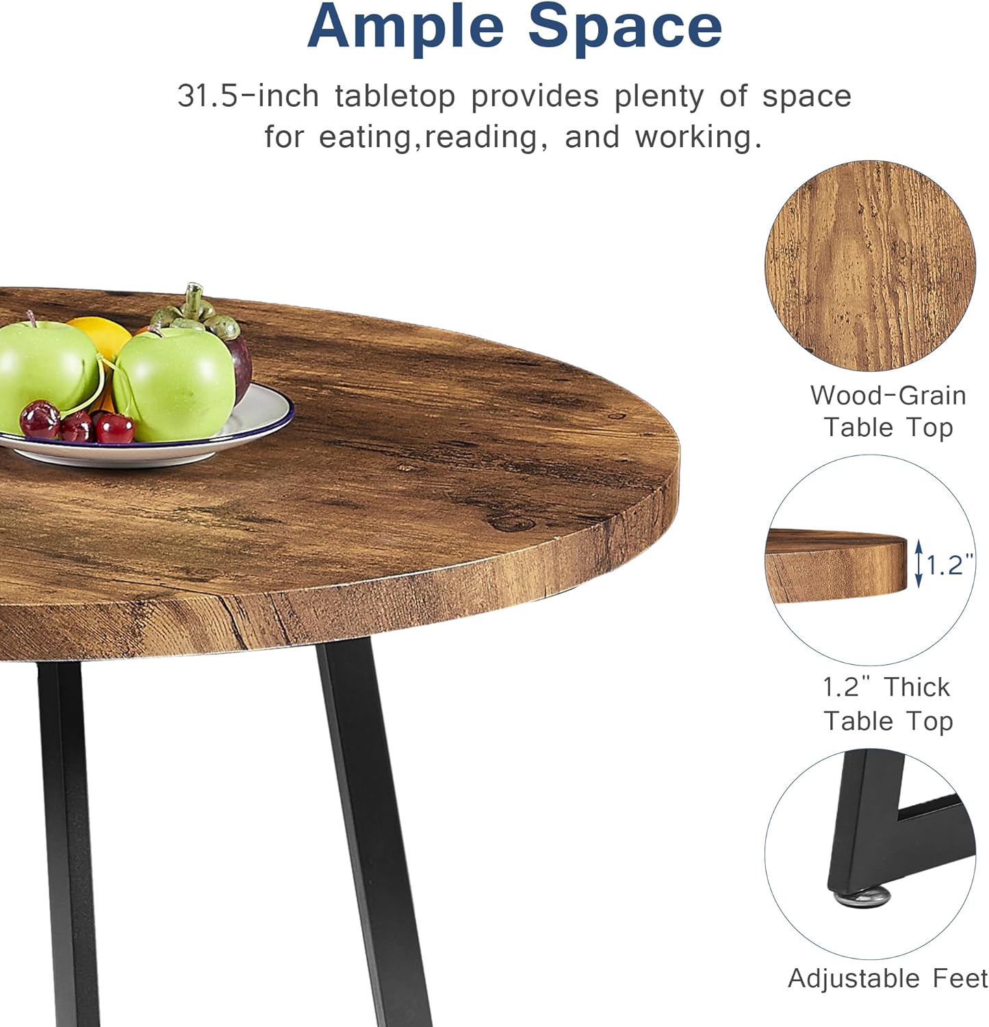 Mesa de cocina redonda con 2 sillas tapizadas, juegos de comedor de madera de 3