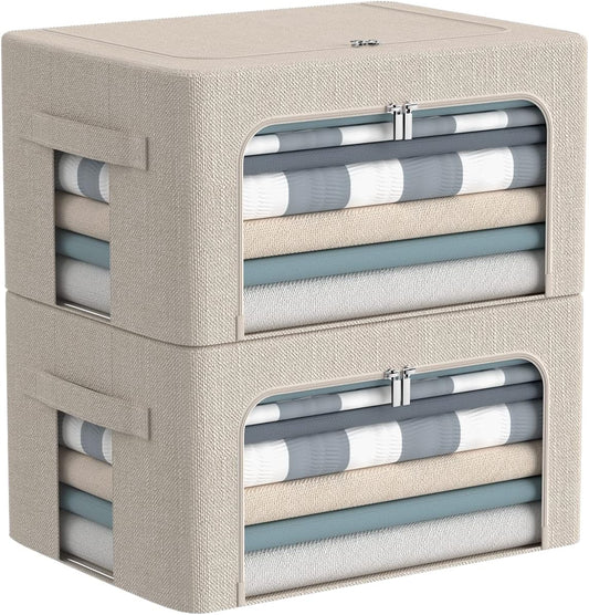 Caja de almacenamiento de ropa, juego organizador plegable de tela de lino con...