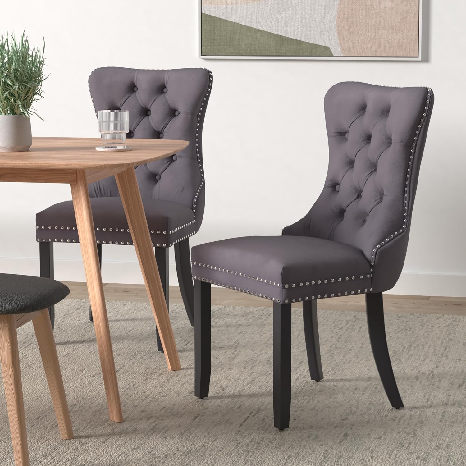 Juego de 2 sillas de comedor de terciopelo, sillas de comedor copetudas con...