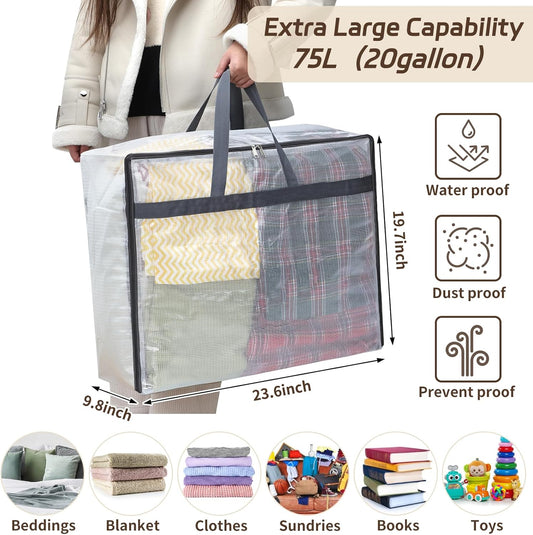 Fixwal Paquete de 4 bolsas de almacenamiento para mantas, 75 l, bolsas de...