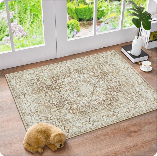 Alfombra de área para sala de estar 2 x 3, lavable a máquina, estilo bohemio,...