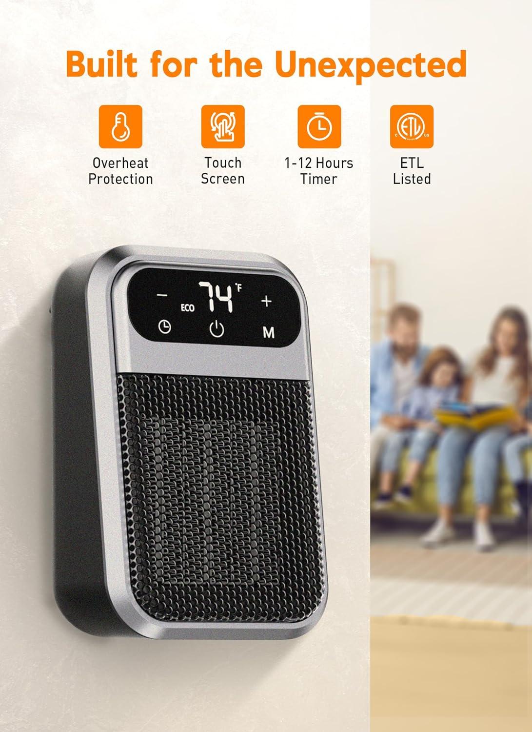 Calentador de espacio de salida de pared de 800 W con control remoto, pantalla