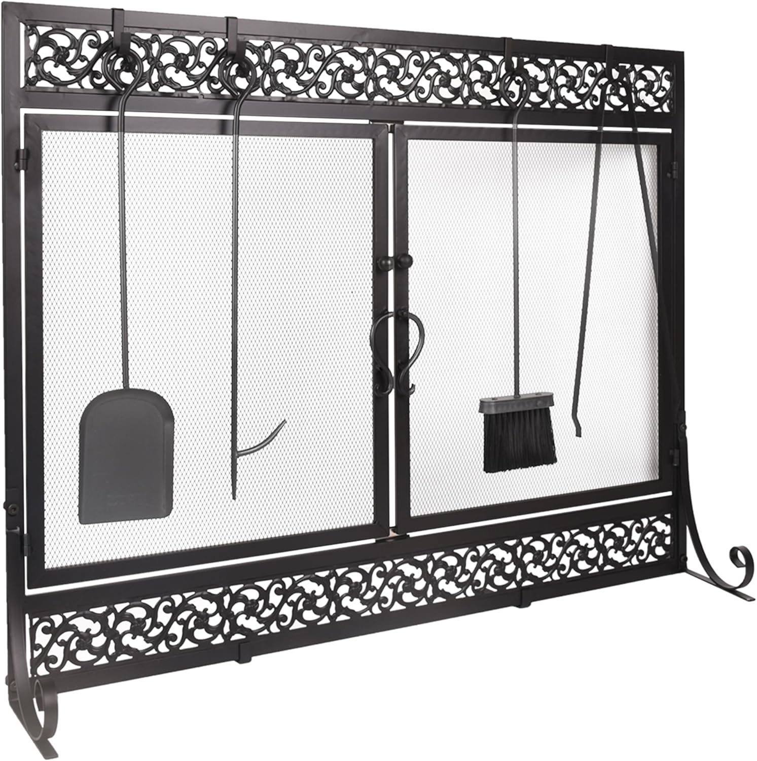 Pantalla de chimenea de metal de 39 x 31 pulgadas, protector de chispas de dos...