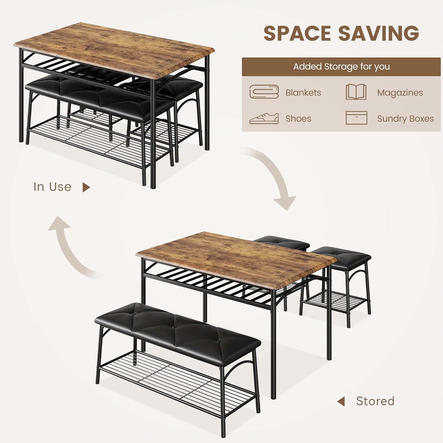 Juego de mesa de cocina con banco y taburetes, juego de mesa de comedor para 4