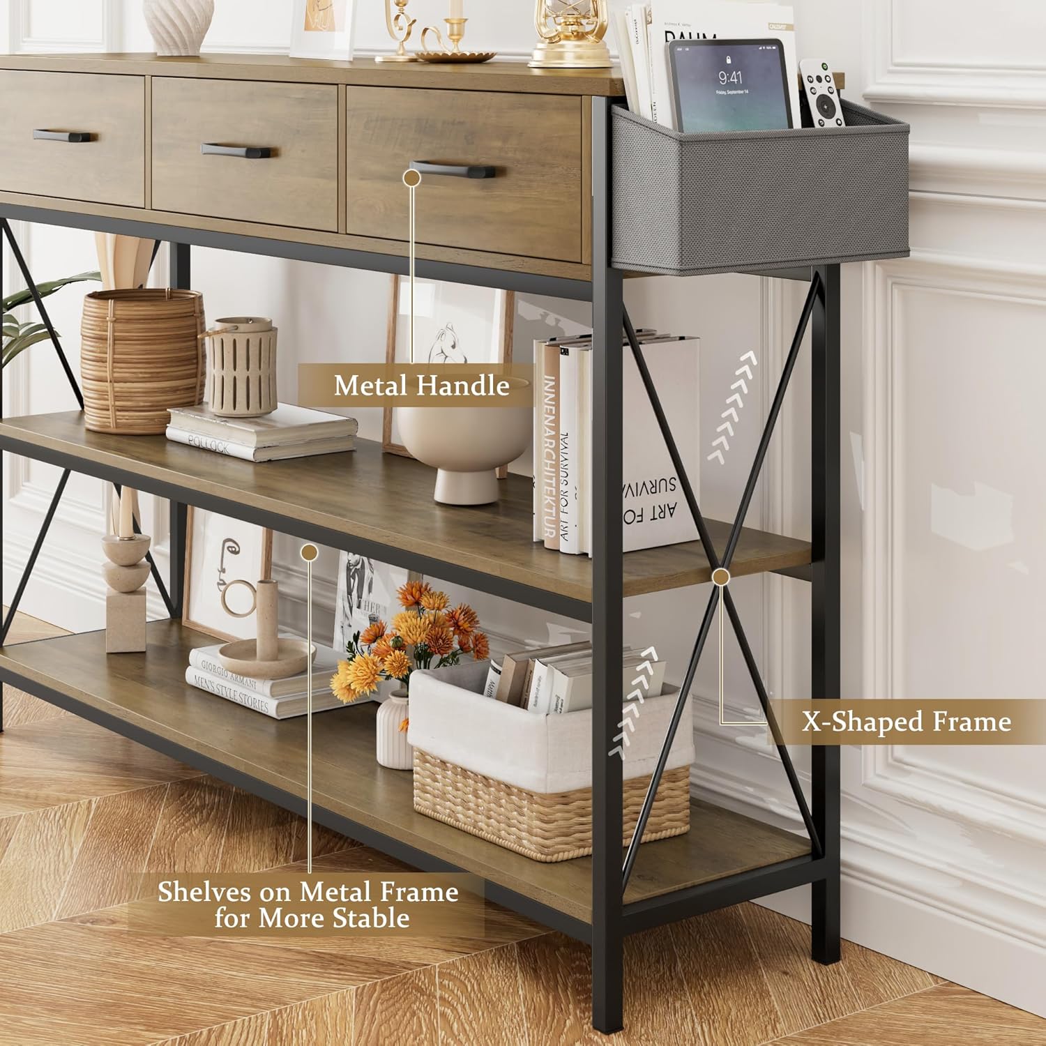 HITHOS Mesa consola de 47.2 pulgadas con 3 cajones, mesa de entrada larga...