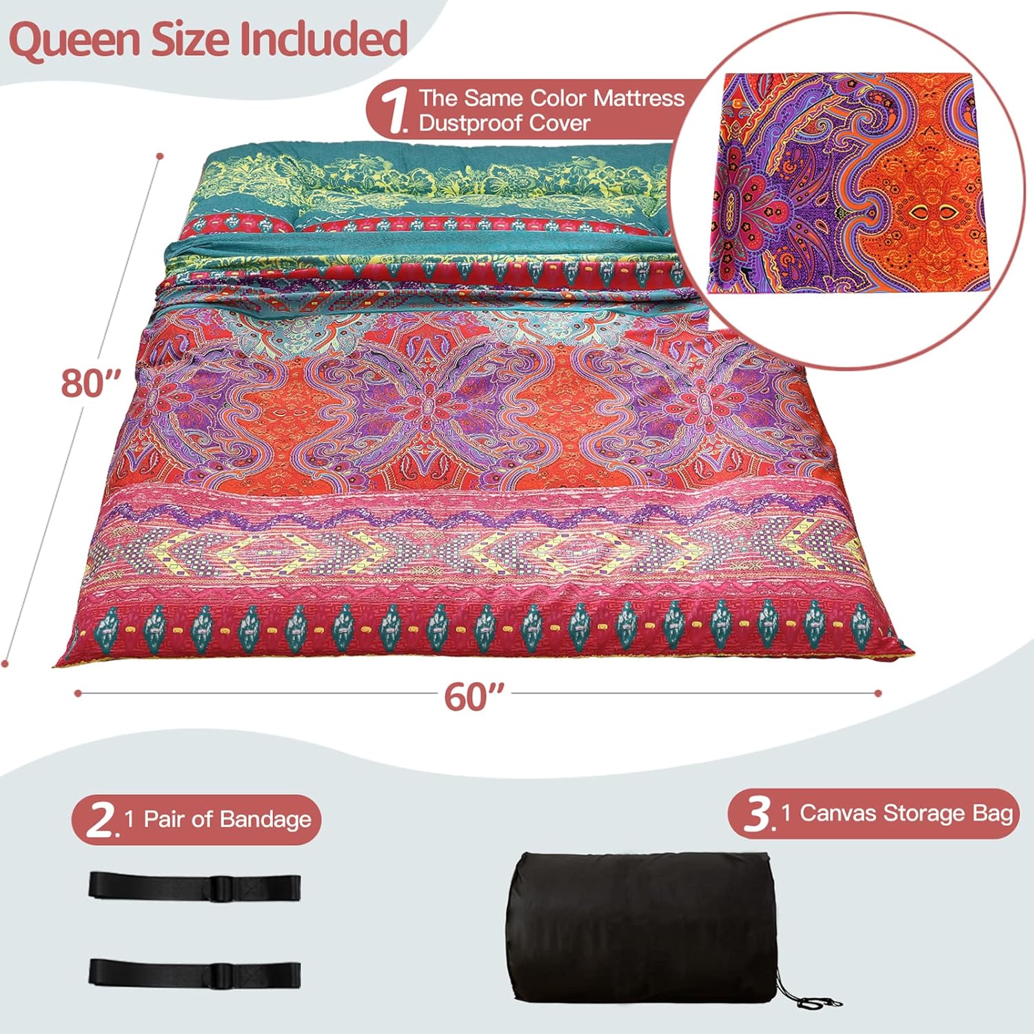 MAXYOYO Colchón de suelo bohemio estilo floral bohemio tatami japonés cama...