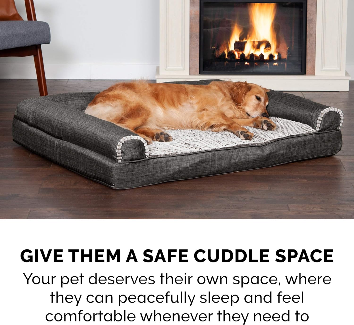 Furhaven - Cama ortopédica para perros grandes hasta 95 lbs lujoso sofá de pelo...