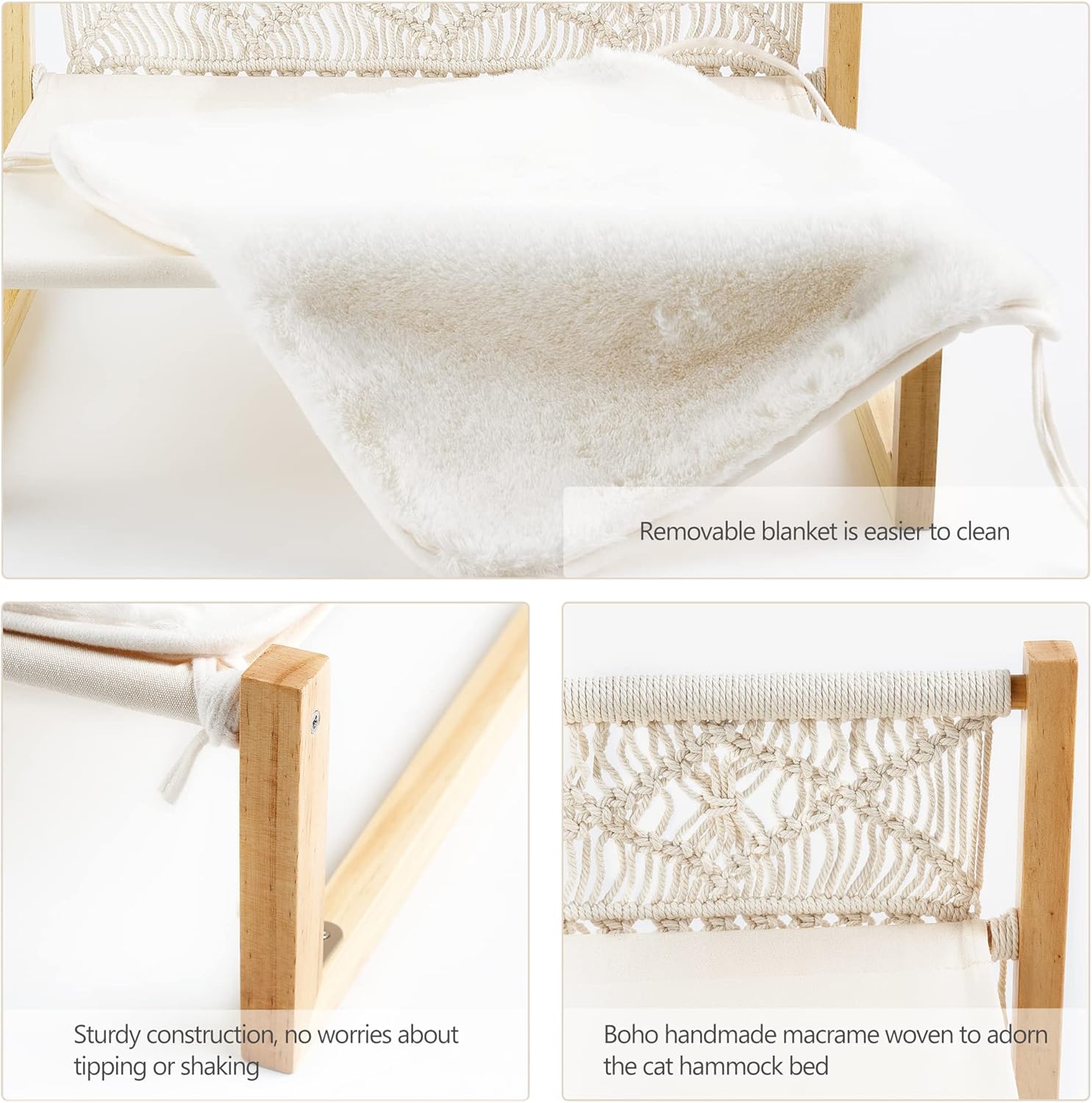 Mkono Hamaca bohemia para gatos con manta, cama elevada de macramé para...