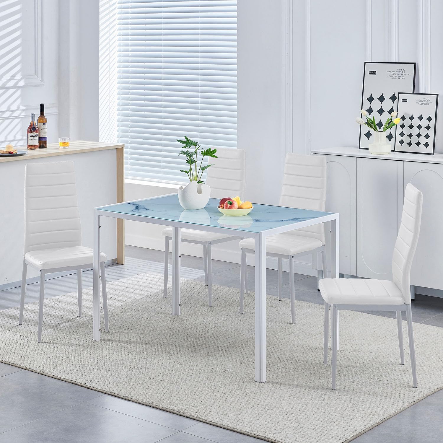 Mesa de comedor de vidrio templado de 47 pulgadas, moderna mesa rectangular de