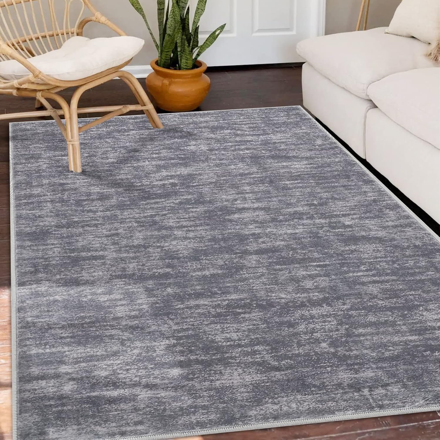 Alfombra grande y sólida lavable a máquina, antideslizante, moderna, de pelo...