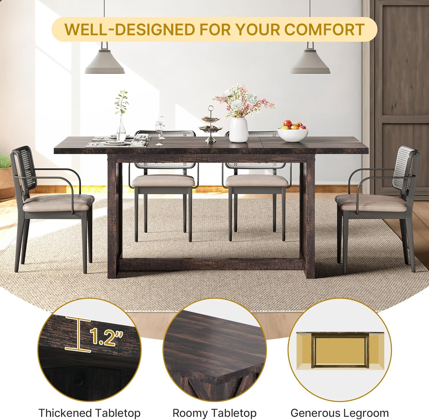 YITAHOME Mesa de comedor grande de 70.8 pulgadas para 6 a 8 personas, mesa de...