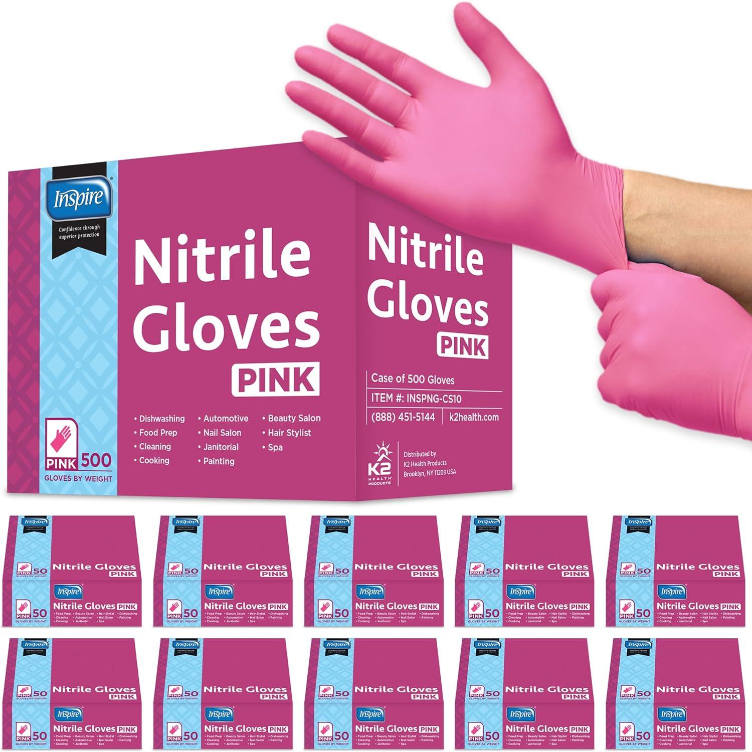 Inspire Guantes desechables sin látex Guantes de nitrilo rosa para peluquería y