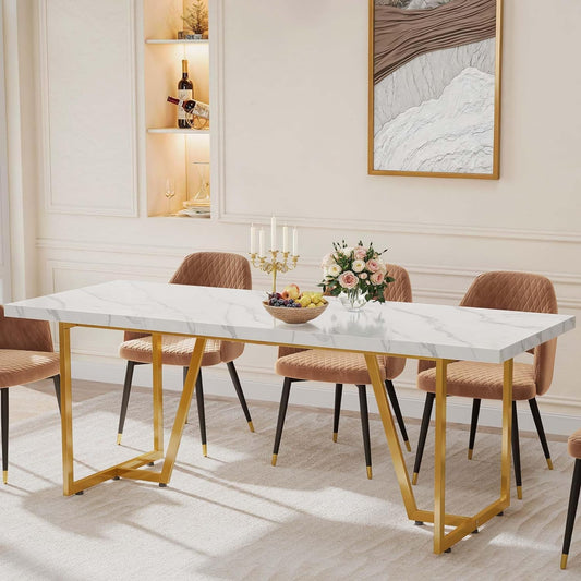 DWVO Mesa de comedor grande y moderna de 82.6 pulgadas para 8-10 personas, mesa