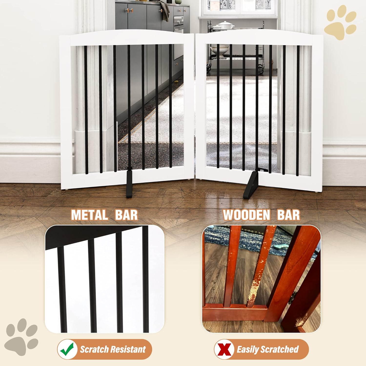 Puerta independiente para mascotas para perros, puerta plegable de madera para...