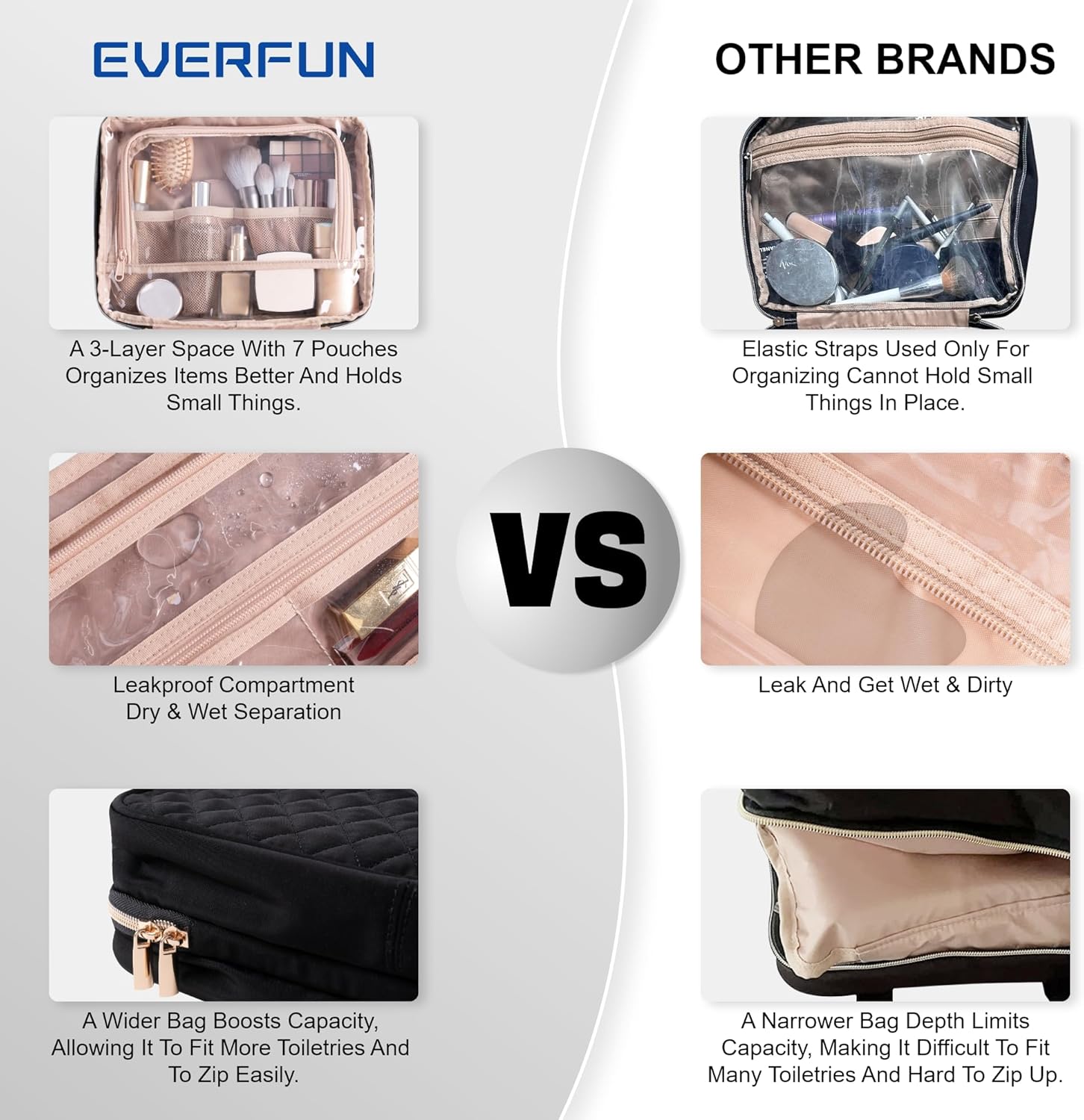 Everfun Neceser colgante de viaje para mujeres que viajan con compartimento a...