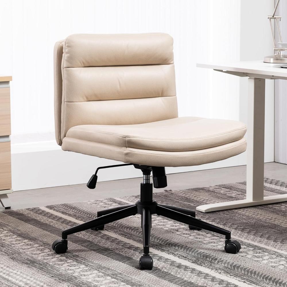 Silla Cruzada Con Patas Para Oficina, Giratoria, ESTRUCO, Gamuza Beige
