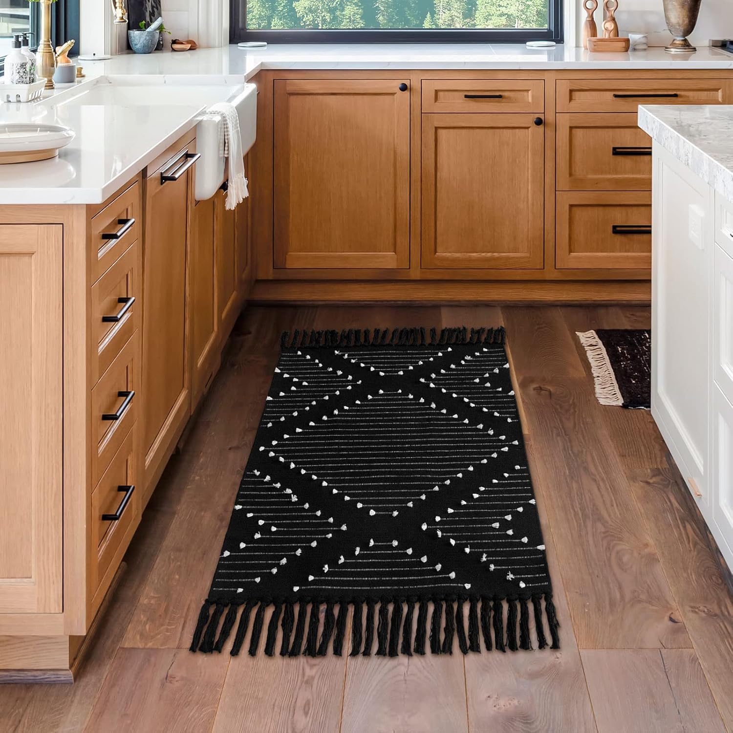 MitoVilla Alfombra de baño bohemia negra de 2 x 3 pies, alfombra de cocina...