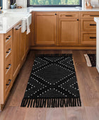 MitoVilla Alfombra de baño bohemia negra de 2 x 3 pies, alfombra de cocina...