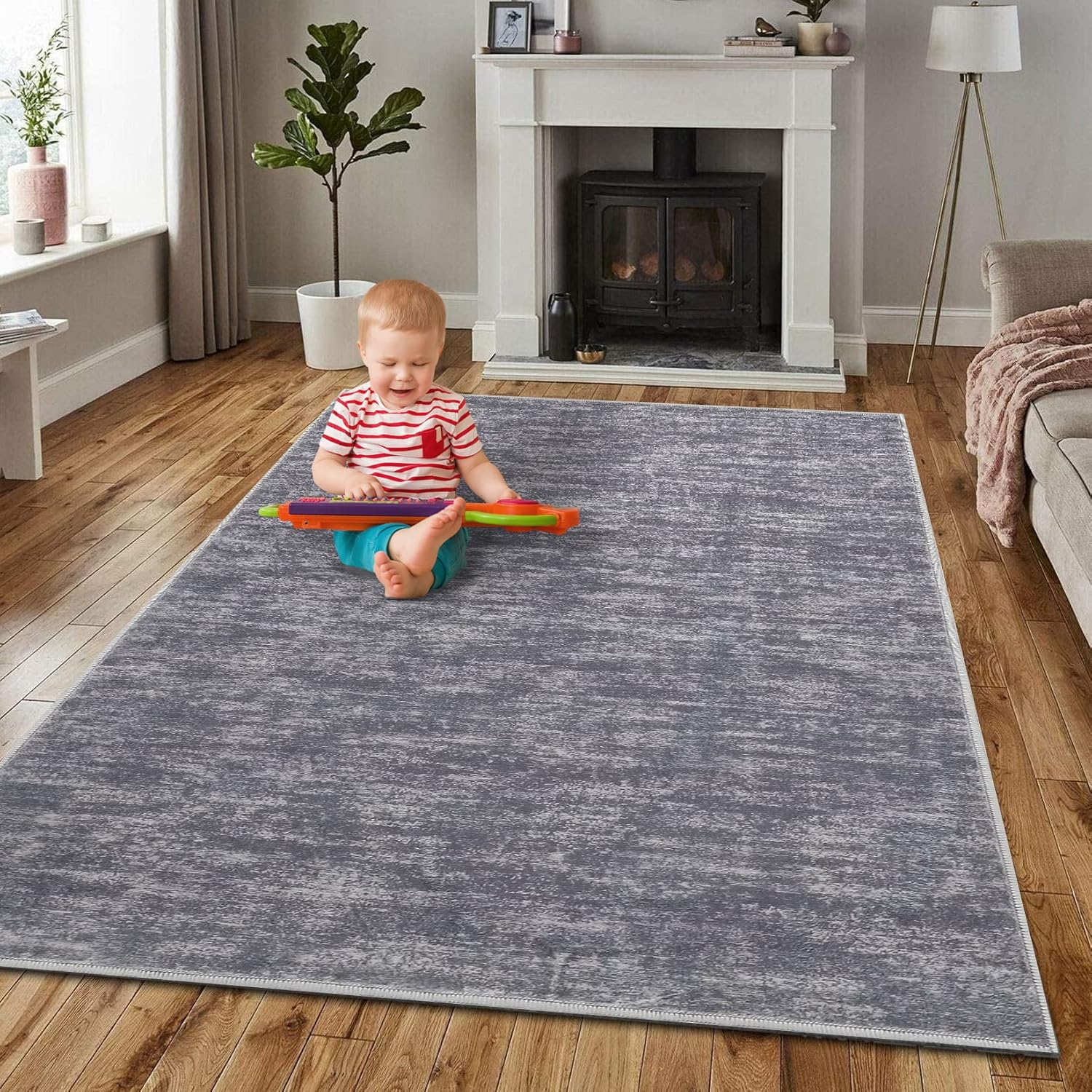 Alfombra grande y sólida lavable a máquina, antideslizante, moderna, de pelo...