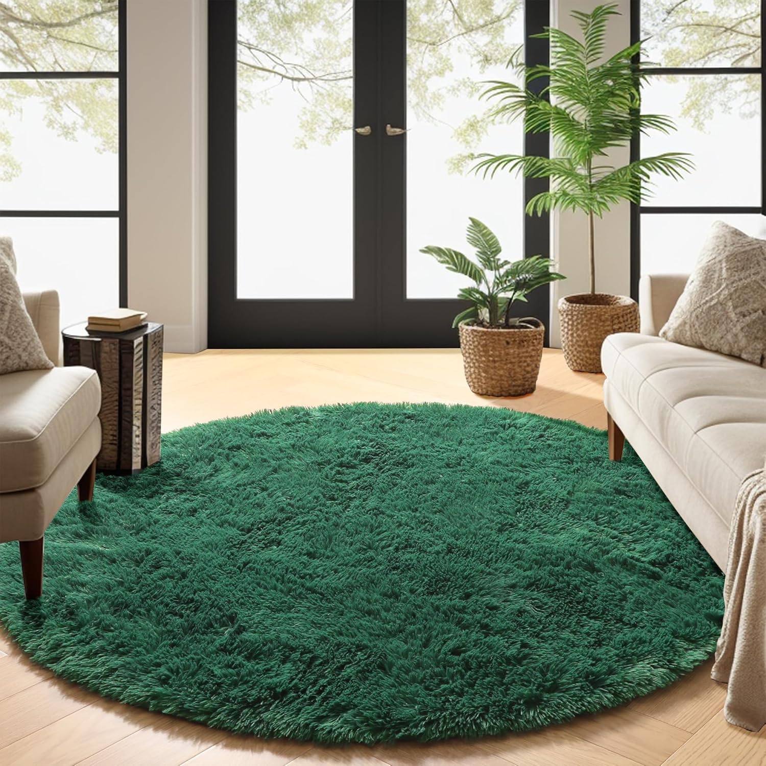 PAGISOFE Alfombra redonda verde oscuro de 4 x 4 para dormitorio de niños,...