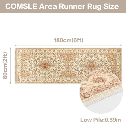 COMSLE Alfombra bohemia de 2 x 6 pies, lavable para pasillo, de lana sintética,...