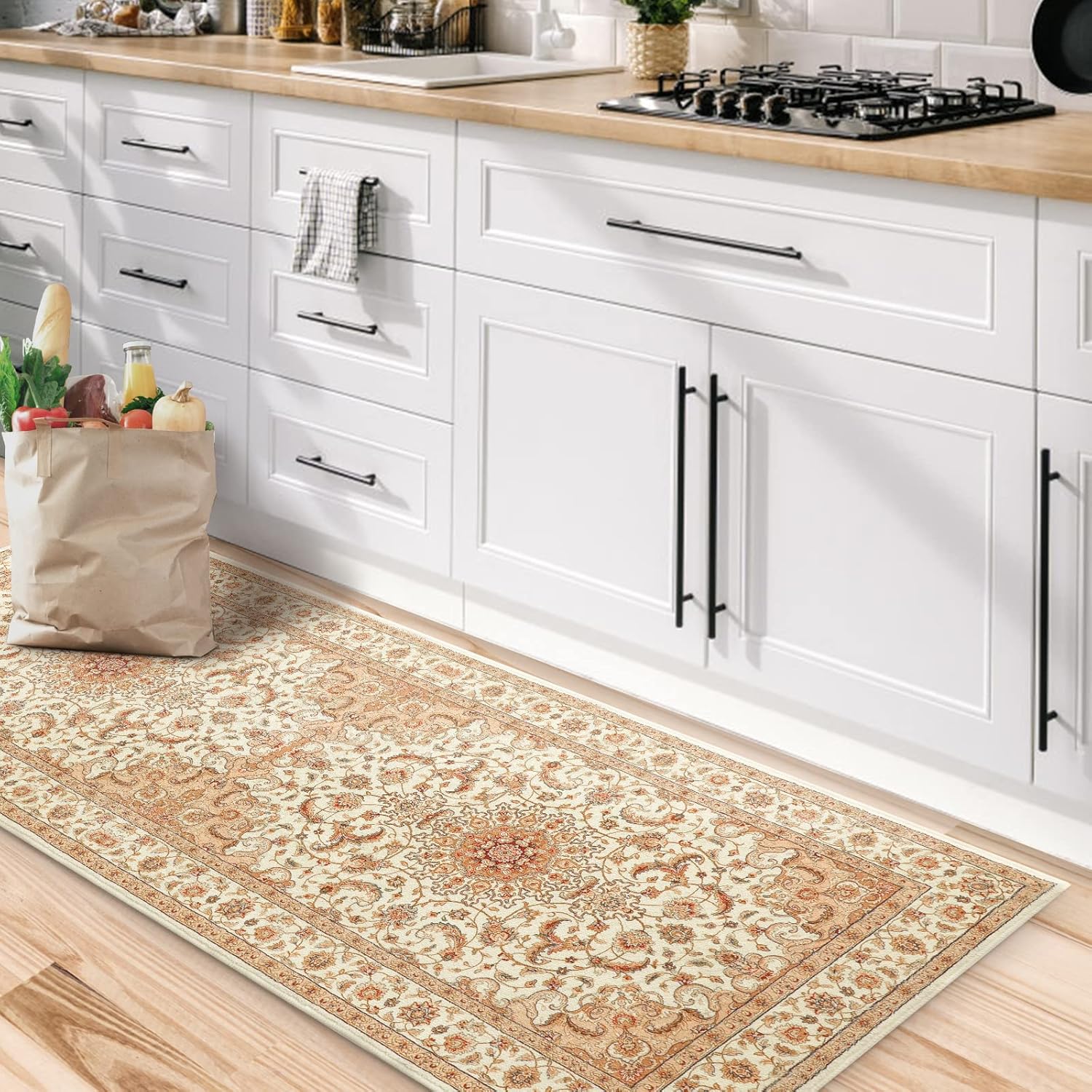 COMSLE Alfombra bohemia de 2 x 6 pies, lavable para pasillo, de lana sintética,...