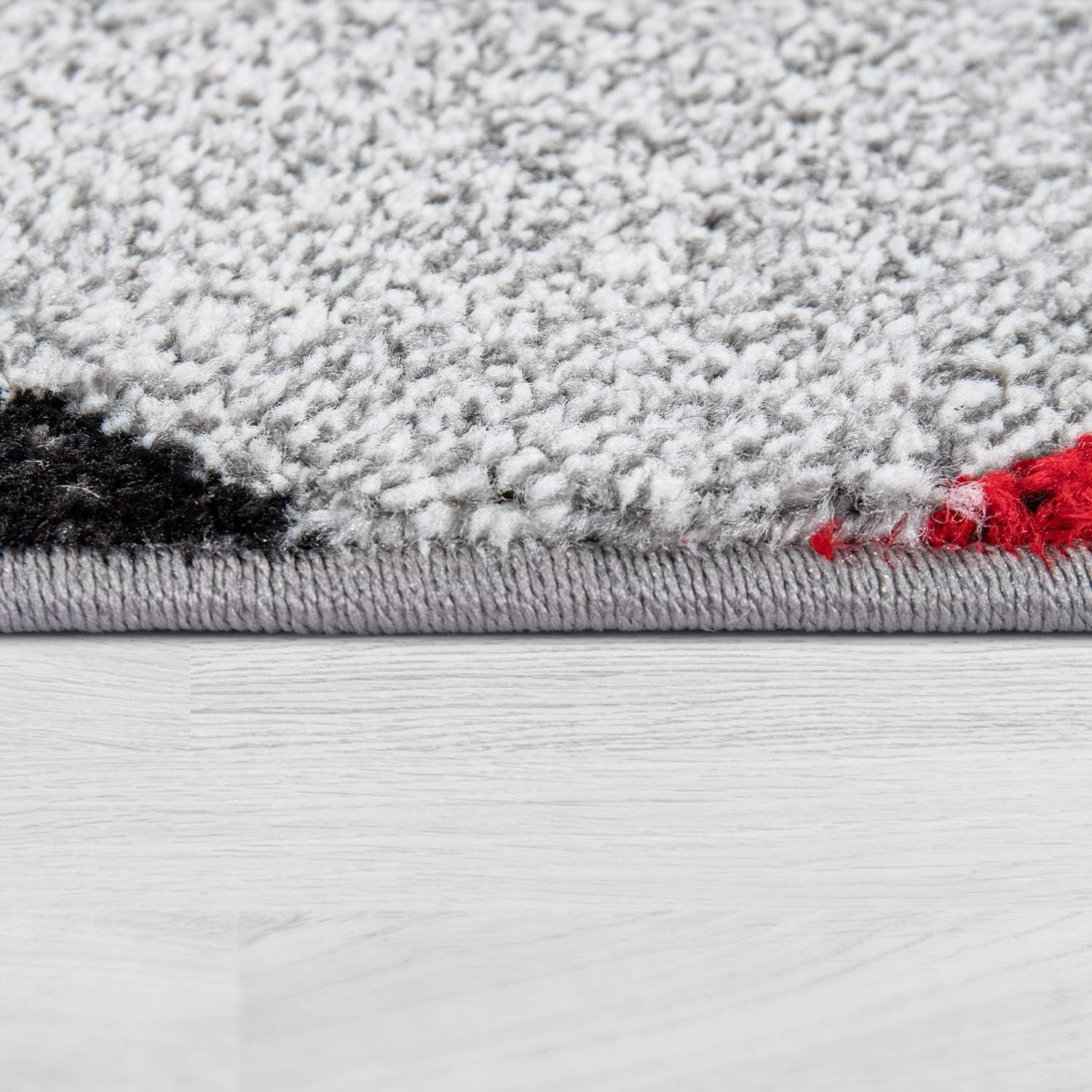 Alfombra de área moderna con borde geométrico rojo gris con corte de contorno,...