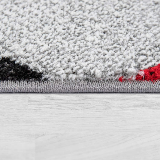 Alfombra de área moderna con borde geométrico rojo gris con corte de contorno,...