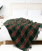 LALIFIT Manta a cuadros con flecos, color verde y rojo, para decoración del...