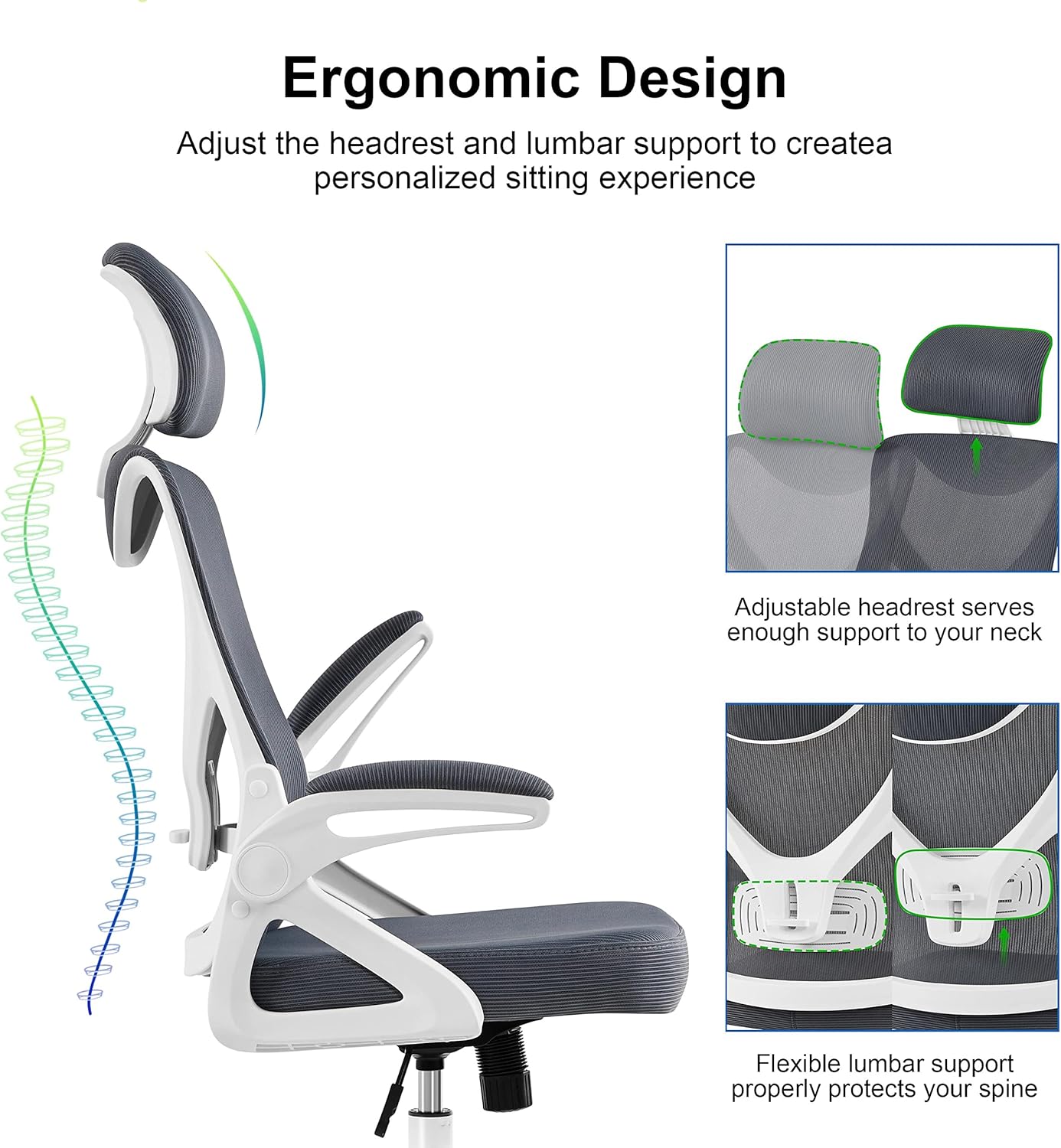 Yaheetech Silla de oficina ergonómica de malla, silla de escritorio con...