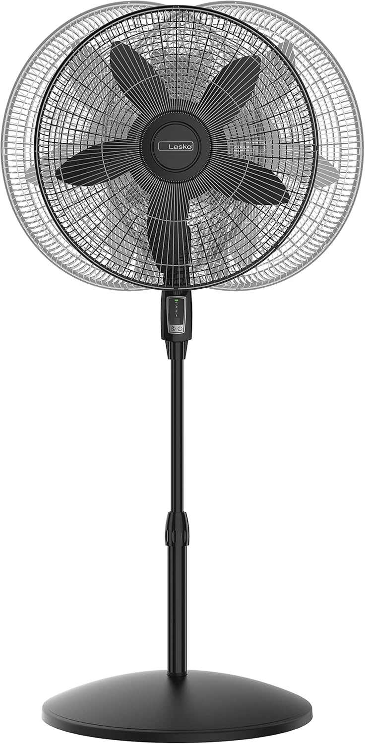 Lasko Ventilador de pedestal oscilante, altura ajustable, control remoto, 4...