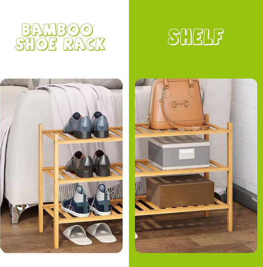 BMOSU Zapatero de bambú de 3 niveles de alta calidad, apilable, organizador de...