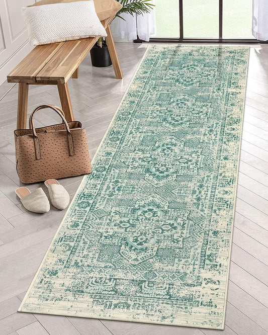 Alfombra de pasillo verde lavable a máquina de 2 x 8 pulgadas, estilo bohemio,