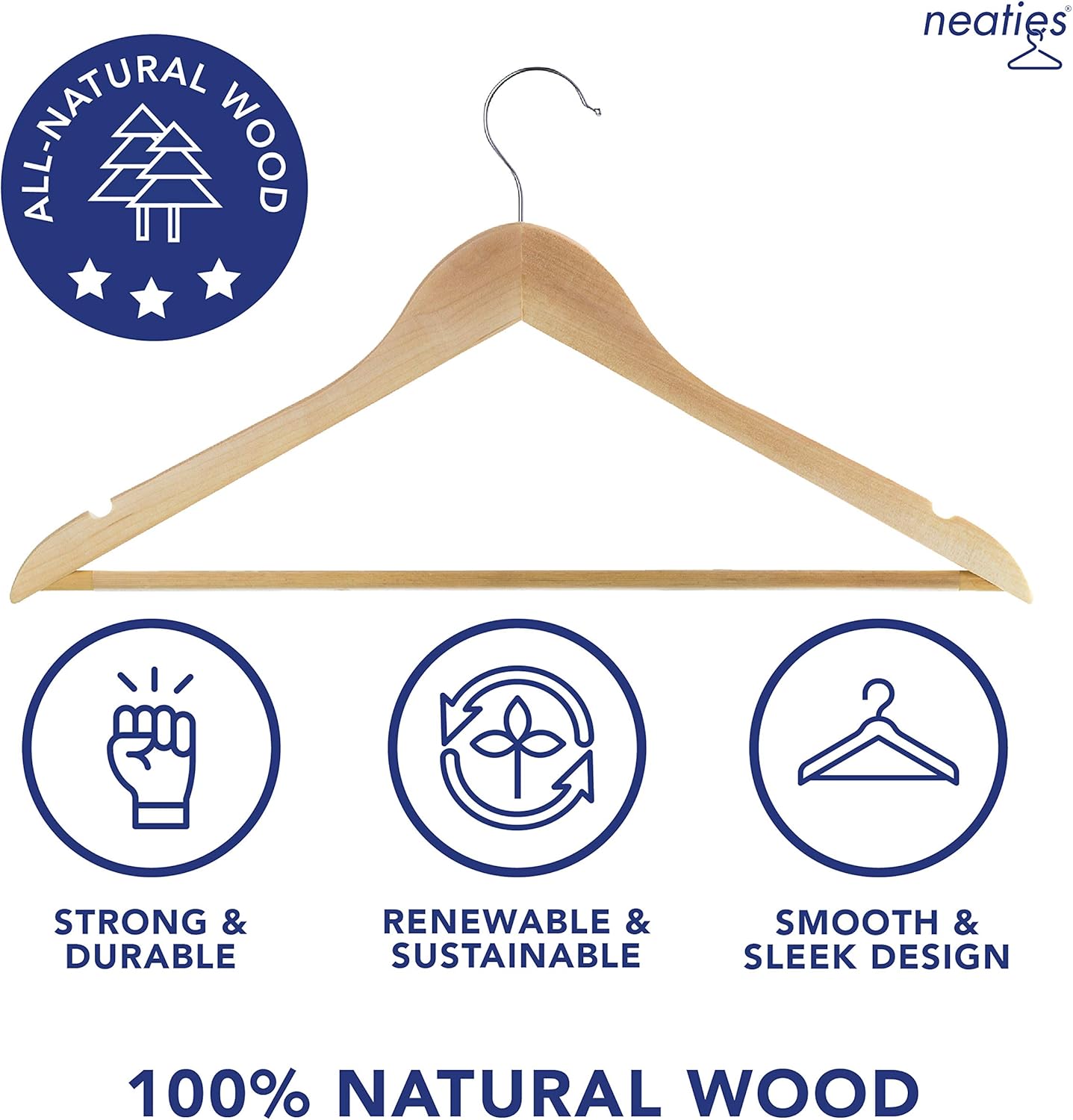 Perchas de madera natural acabado natural con gancho giratorio de 360 y muescas